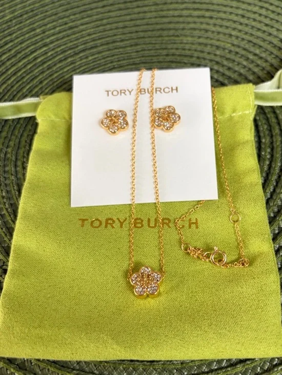 Tory Burch  KIRA  Pave  Crystal Necklace and Stud Earrings SET - Picture 2 of 8